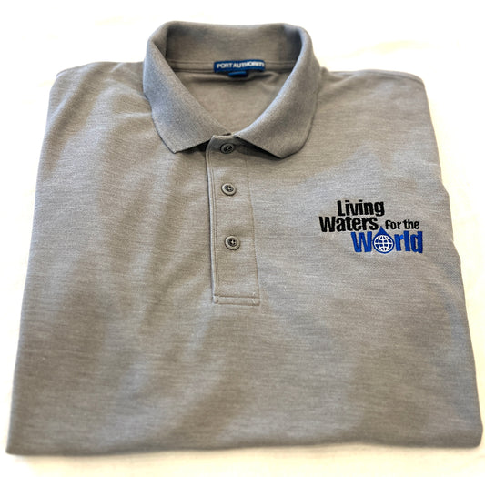Living Waters Men's Embroidered Polo Shirt - Steel Gray